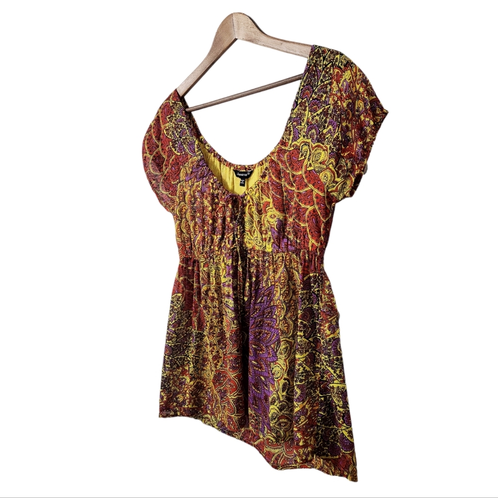 Bold Multicolor Paisley Print Boho Peasant Puff Sleeve Babydoll Top | Jasmine - Picture 8 of 8